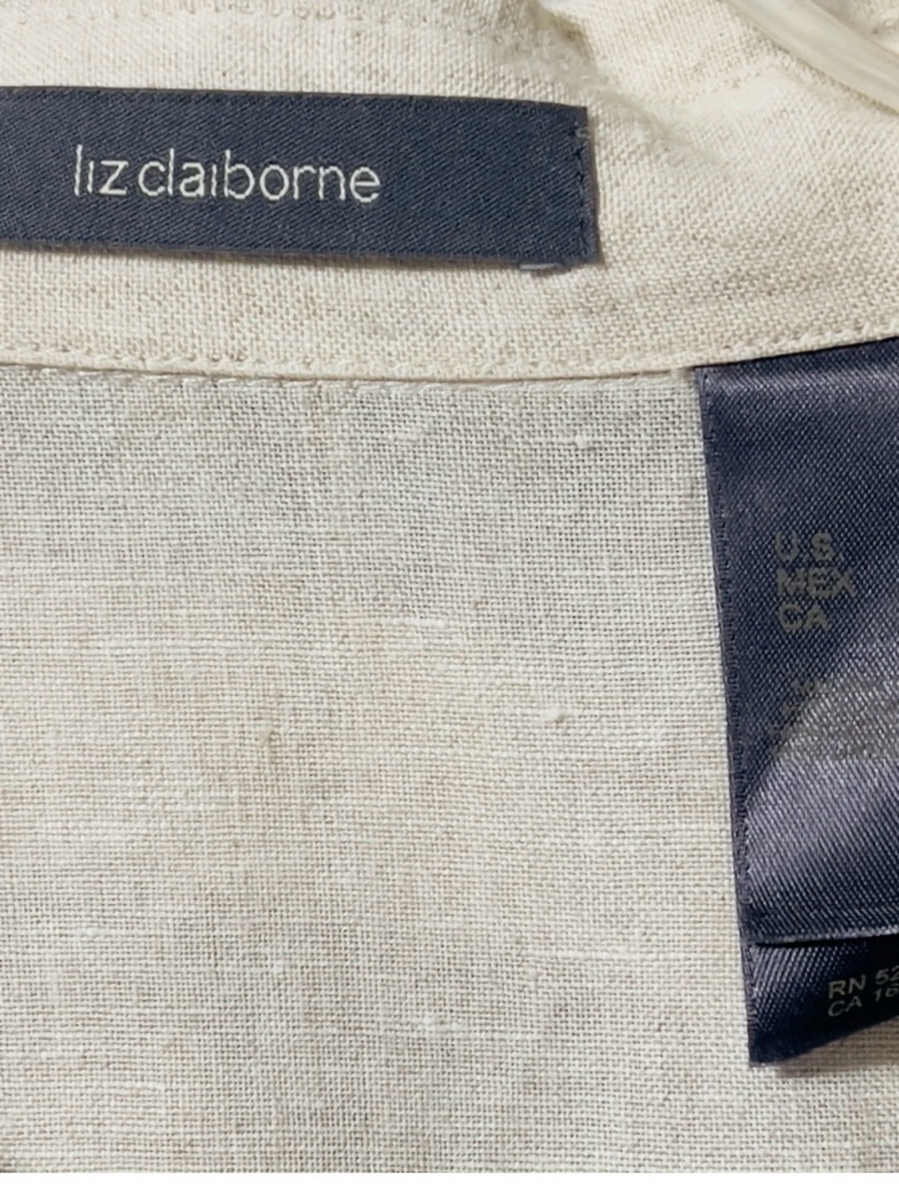Liz Claiborne Boxy Linen Top Sz L Beige Knot Sleeve Coastal Lagenlook Minimalist - Picture 10 of 12